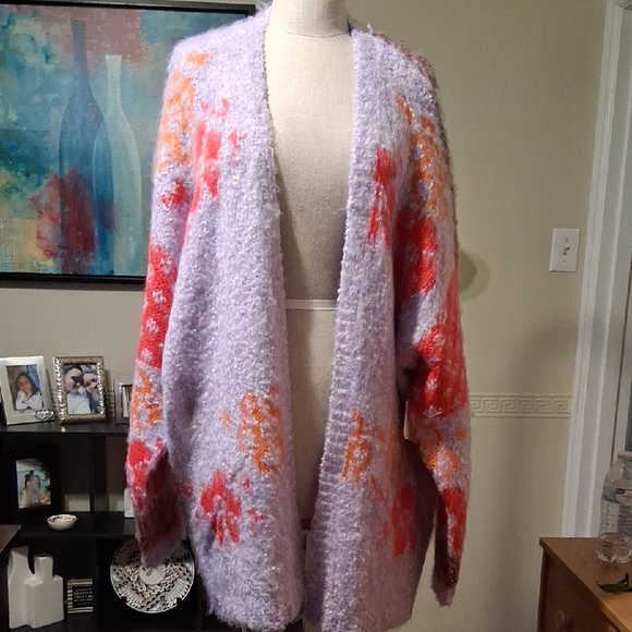Altar'd State Sweaters - Altar'd State Lavender and Coral Floral Cardigan